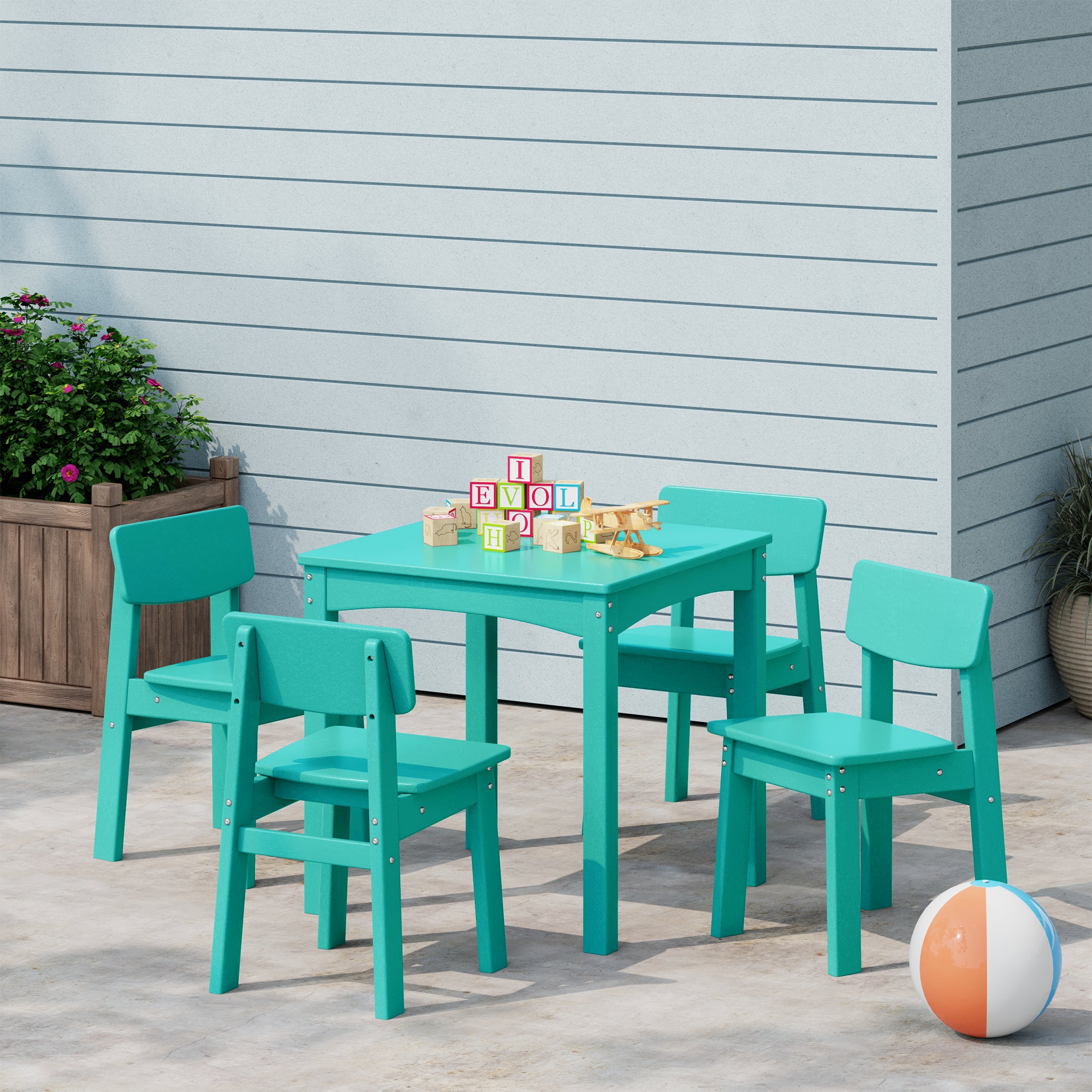 Treehouse Kids 5-Piece Modern HDPE Dining Table and Chairs Set