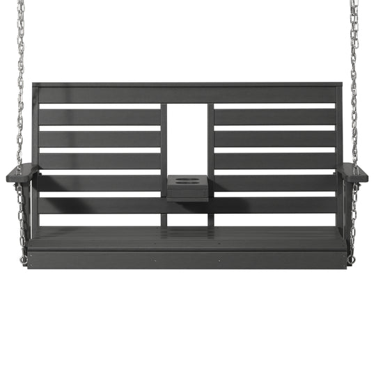 St Charles Outdoor HDPE 54" Front Hanging Porch Swing Bench With Cupholders