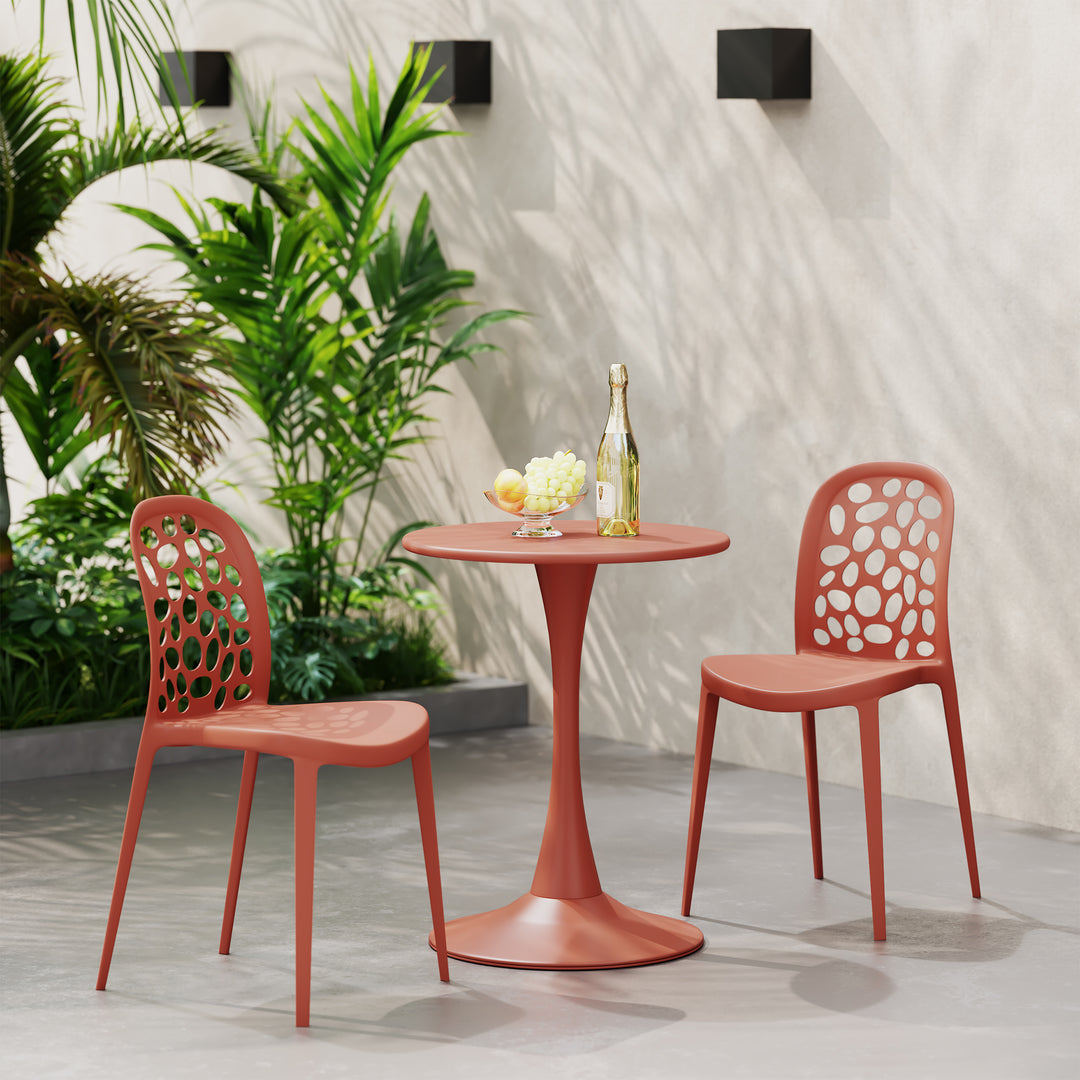 Playa 3-Piece Outdoor Indoor Metal Patio Dining Table Set With Stackable Polypropylene Patio Side Chairs