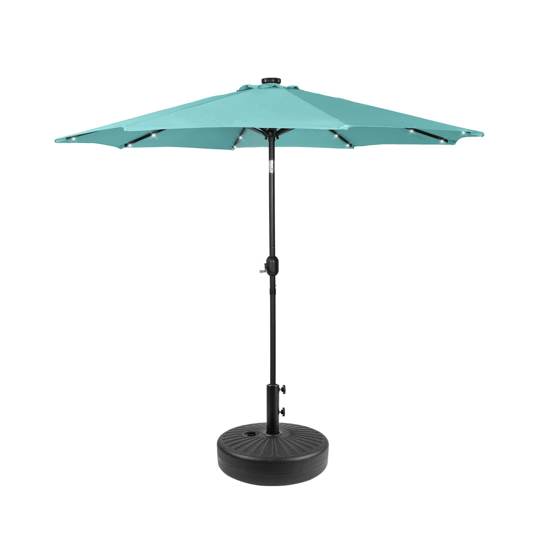 Cyrus 9 ft. Patio Solar Power LED Market Umbrella with Round Black Base