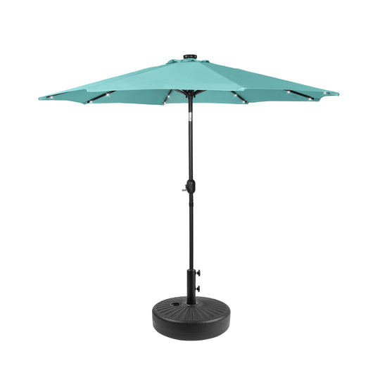 Cyrus 9 ft. Patio Solar Power LED Market Umbrella with Round Black Base