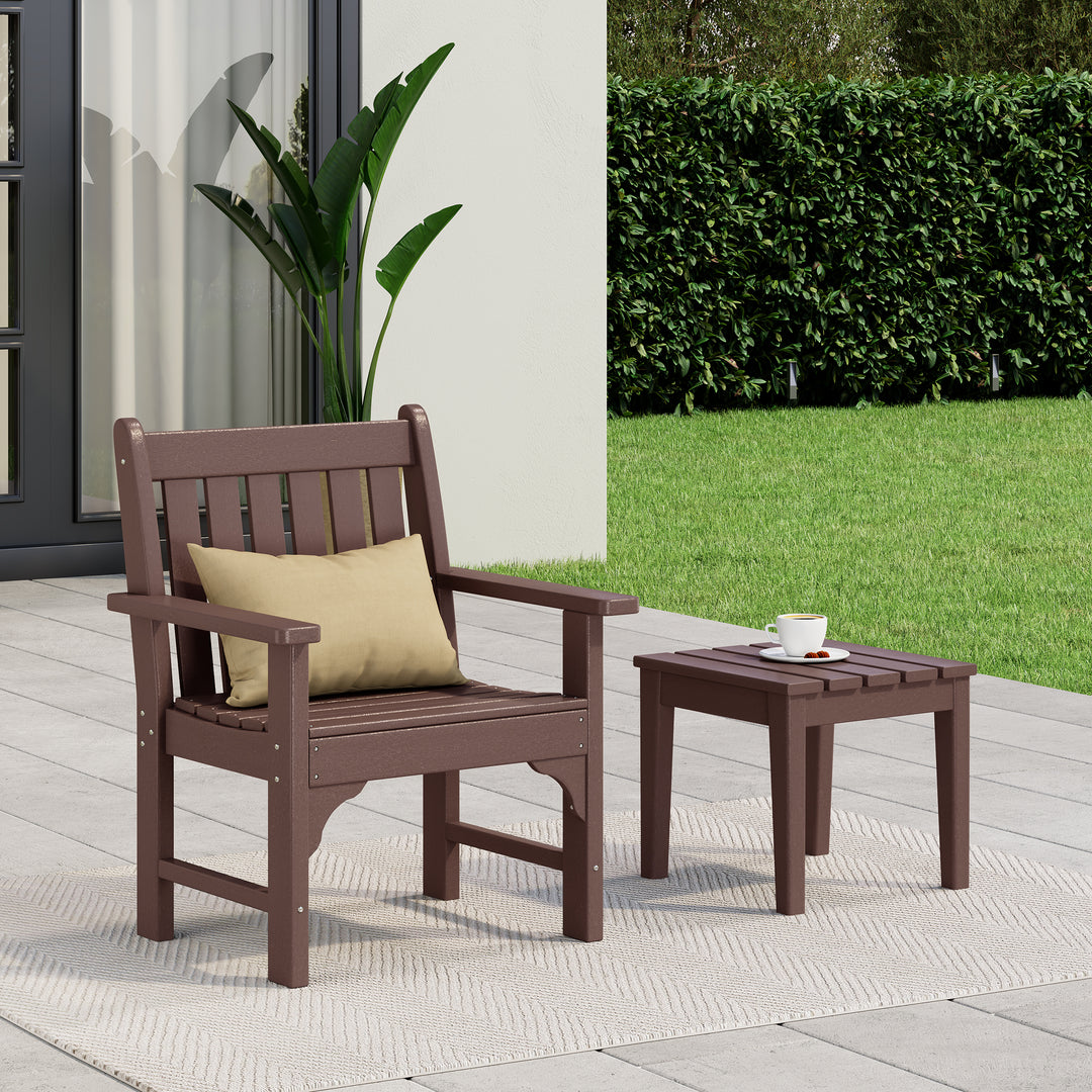 Malibu Outdoor Patio 2-Piece HDPE Adirondack Garden Chair with Square Adirondack Side Table Set