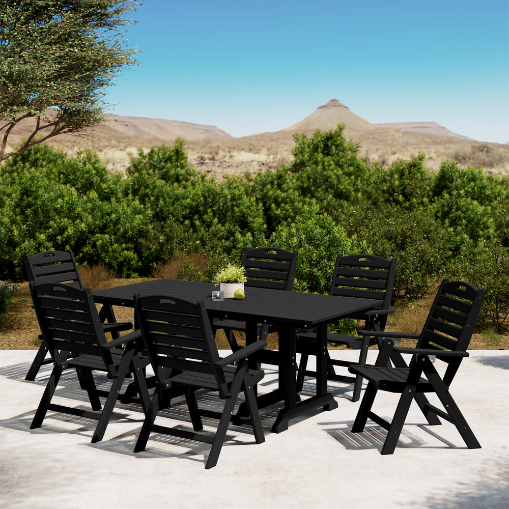 Malibu 7-Piece HDPE Rectangular Patio Dining Table Set with Foldable Chairs