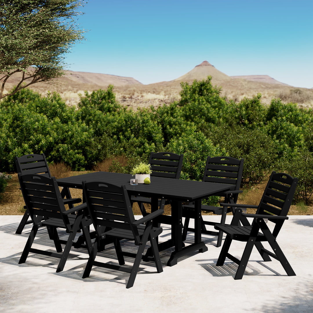 Malibu 7-Piece HDPE Rectangular Patio Dining Table Set with Foldable Chairs
