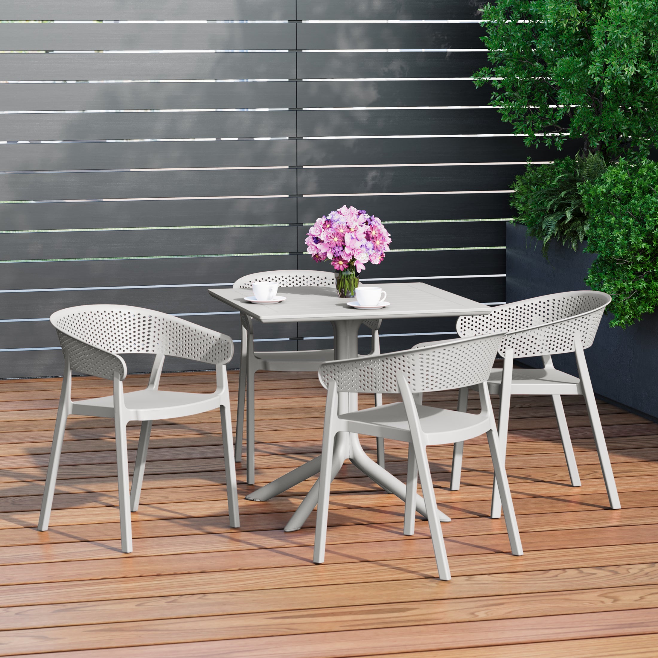 Playa 5-Piece Outdoor Resin Square Patio Dining Table Set with Stackable Patio Dining Chairs
