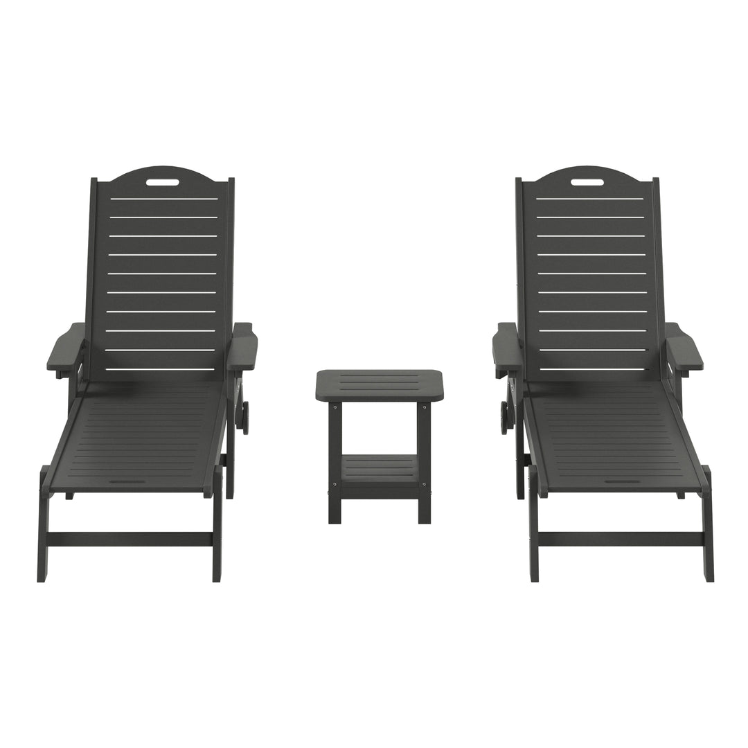 Aruba 3-Piece Outdoor Patio Chaise Lounge Chair with Wheels & Cup Holder with Patio Side Table