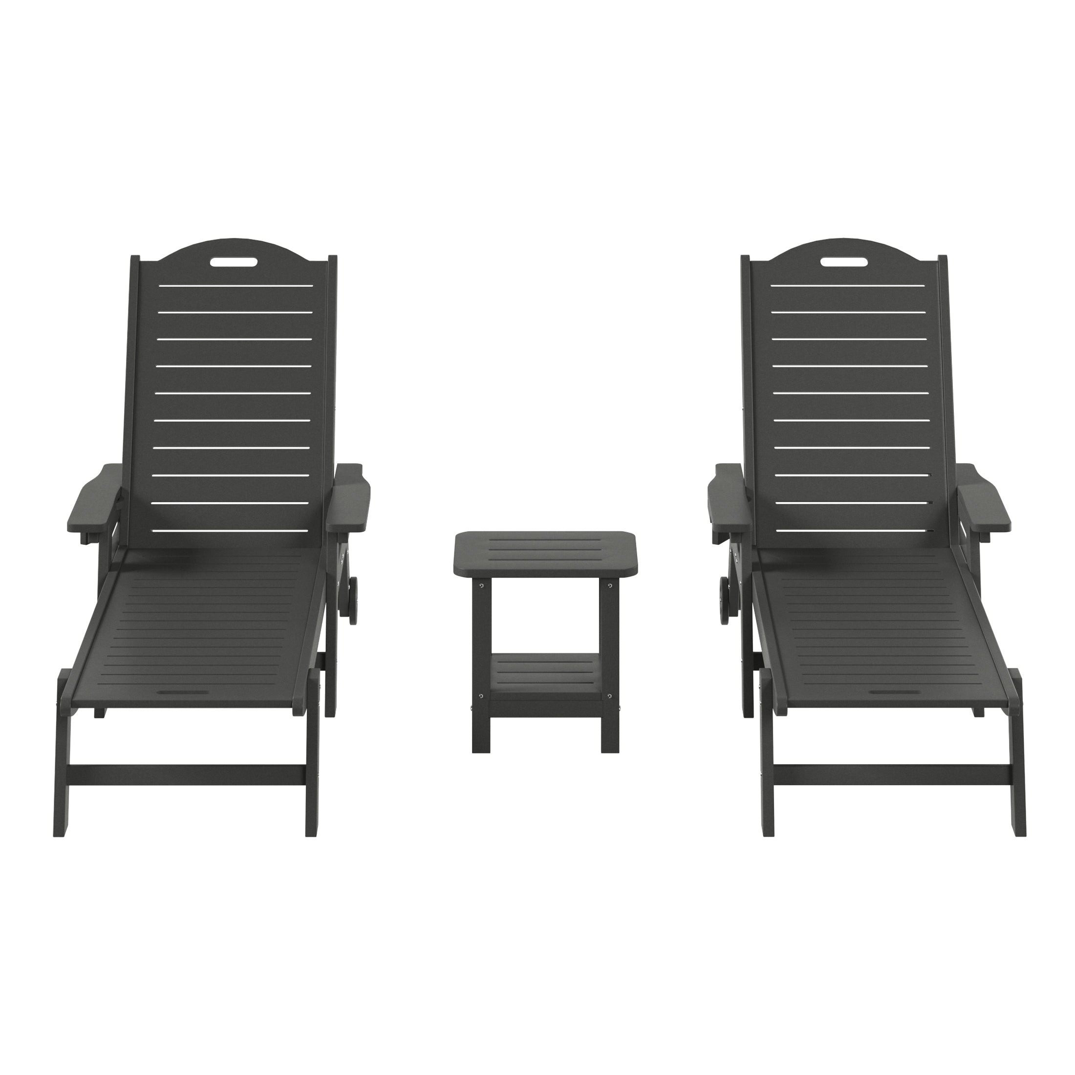 Aruba 3-Piece Outdoor Patio Chaise Lounge Chair with Wheels & Cup Holder with Patio Side Table