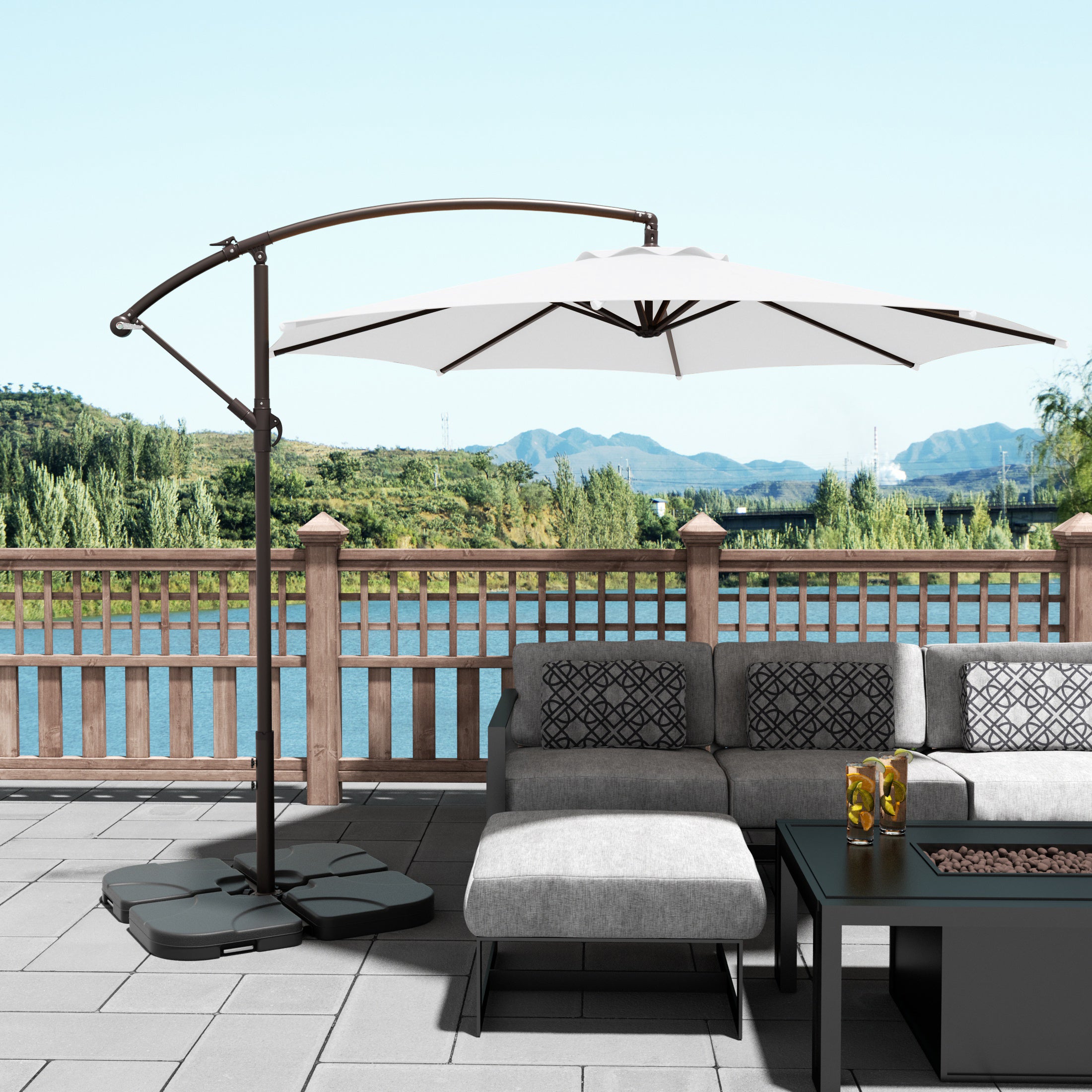Julia 10 ft. Outdoor / Patio Cantilever Hanging Umbrella with weight base kit