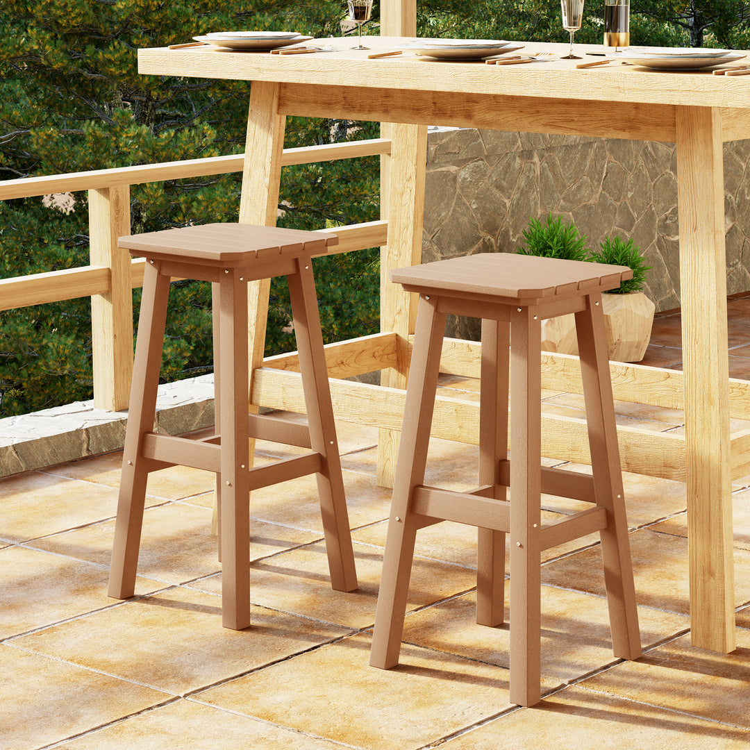 Malibu 29" HDPE Outdoor Patio Square Bar Height Bar Stool (Set of 2)