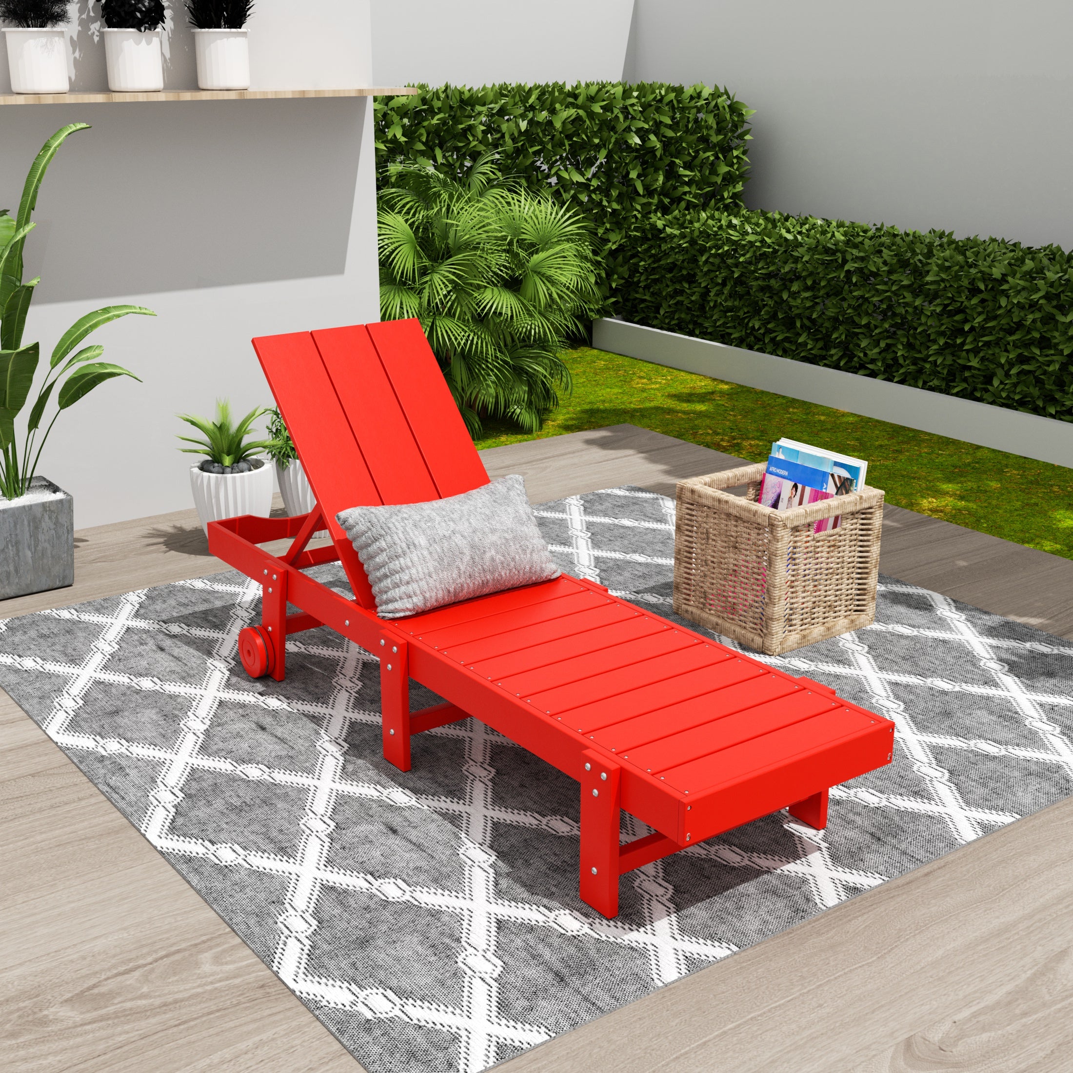 Ashore Modern Poly Reclining Chaise Lounge With Wheels