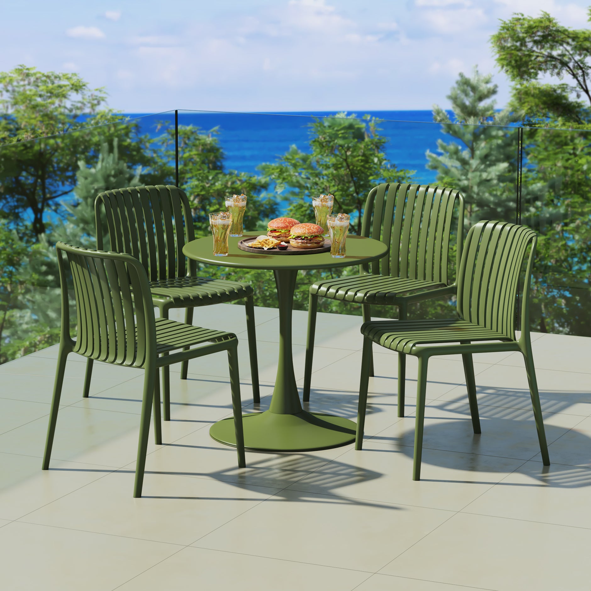 Playa 5-Piece Outdoor Metal Dining Table Set And Stackable Resin Patio Chairs