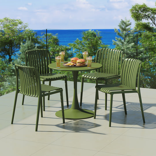 Playa 5-Piece Outdoor Metal Dining Table Set And Stackable Resin Patio Chairs