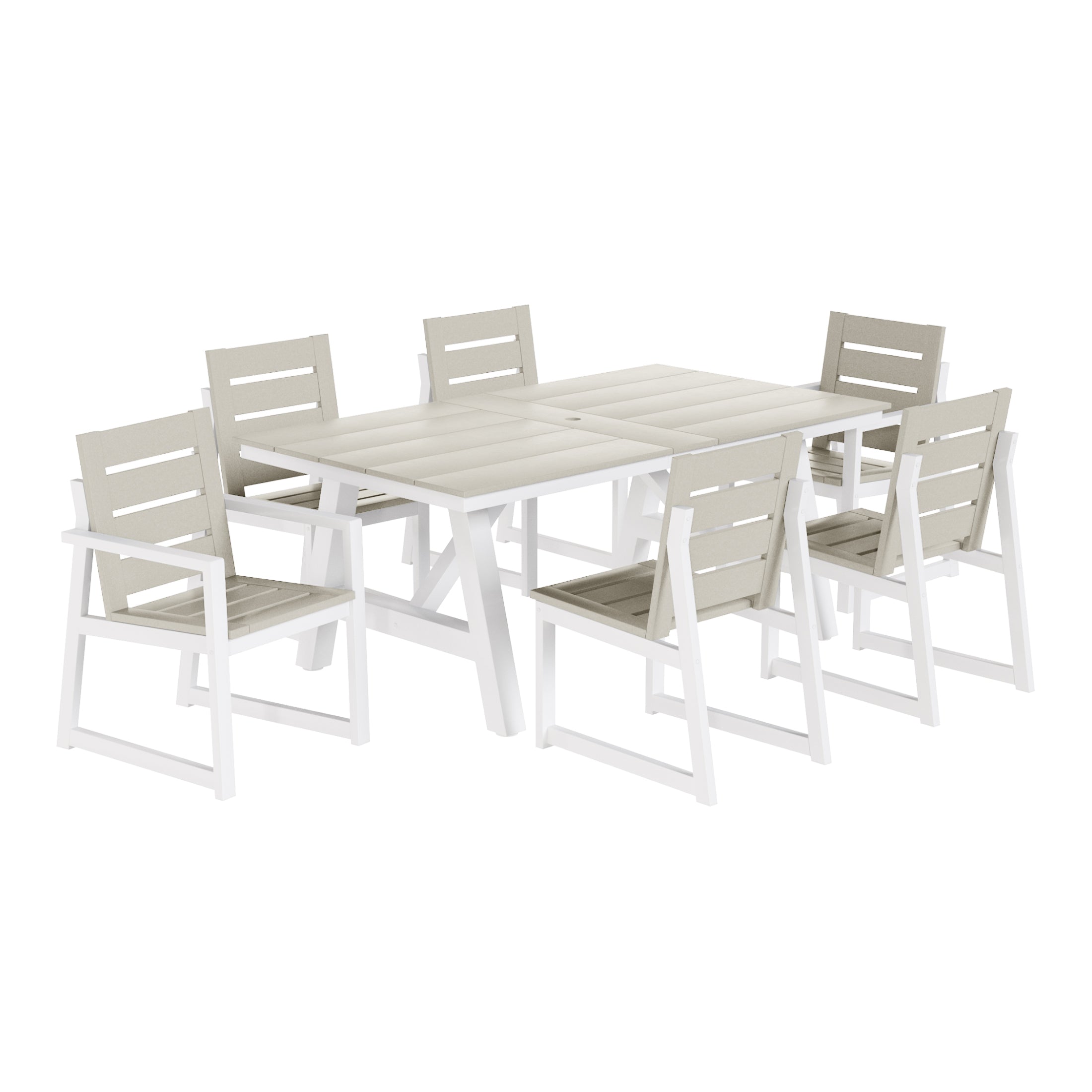 Cape May 7-Piece HDPE Outdoor Furniture Patio Dining Table With Umbrella Hole and Chairs Set For 6
