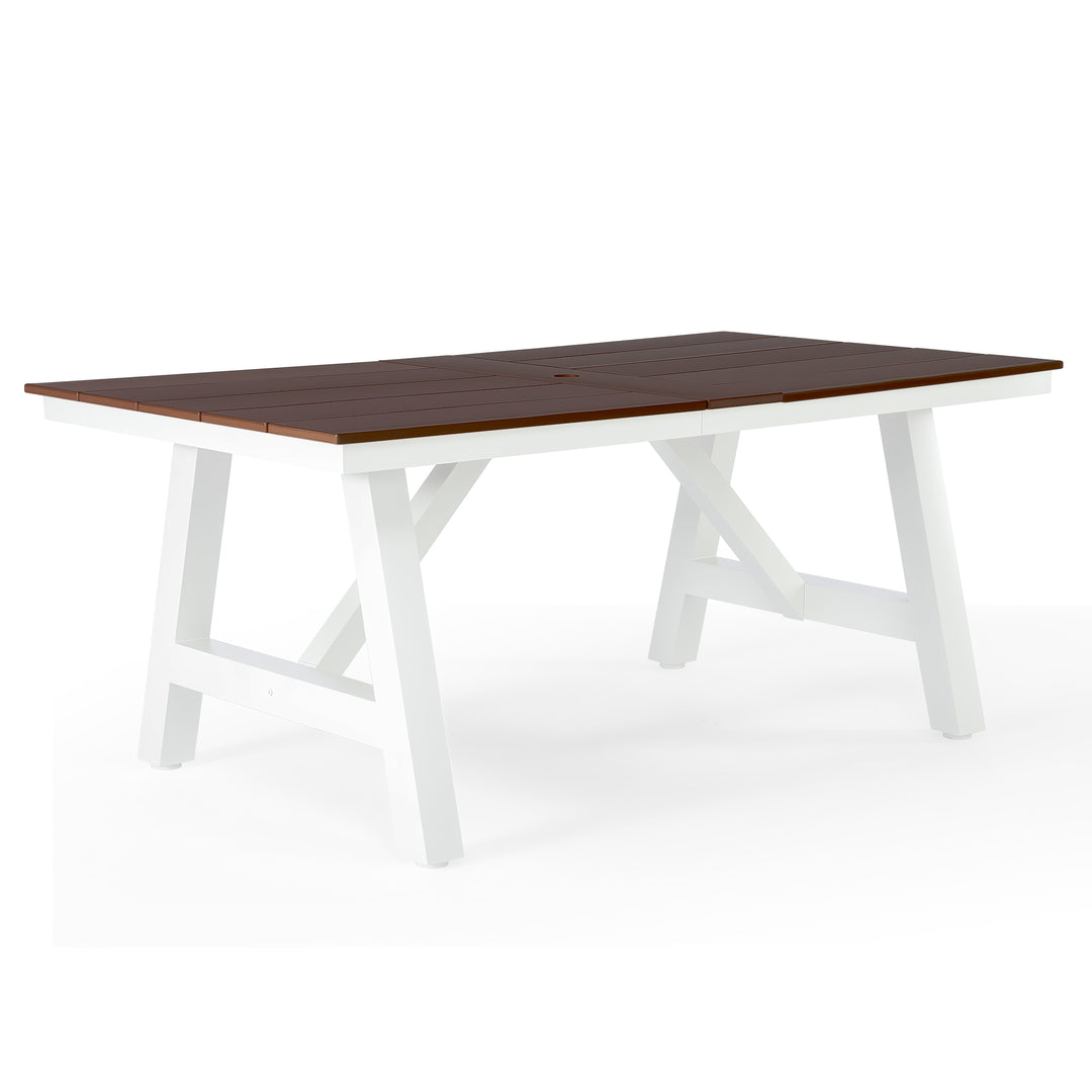 Cape May 72" HDPE Rectangle Outdoor Patio Dining Table With Umbrella Hole and Metal Frame