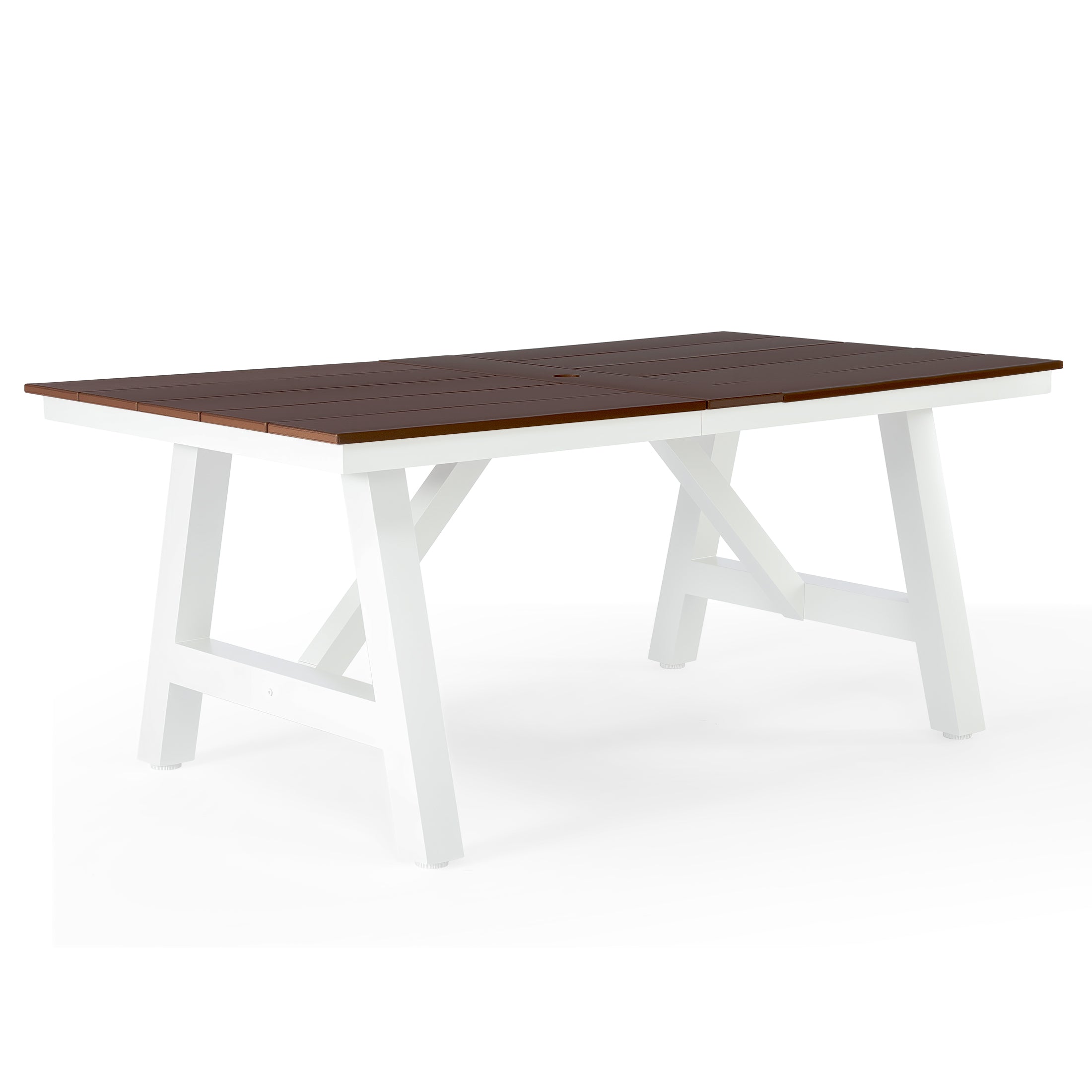 Cape May 72" HDPE Rectangle Outdoor Patio Dining Table With Umbrella Hole and Metal Frame