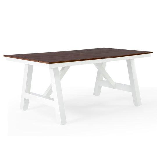 Cape May 72" HDPE Rectangle Outdoor Patio Dining Table With Umbrella Hole and Metal Frame