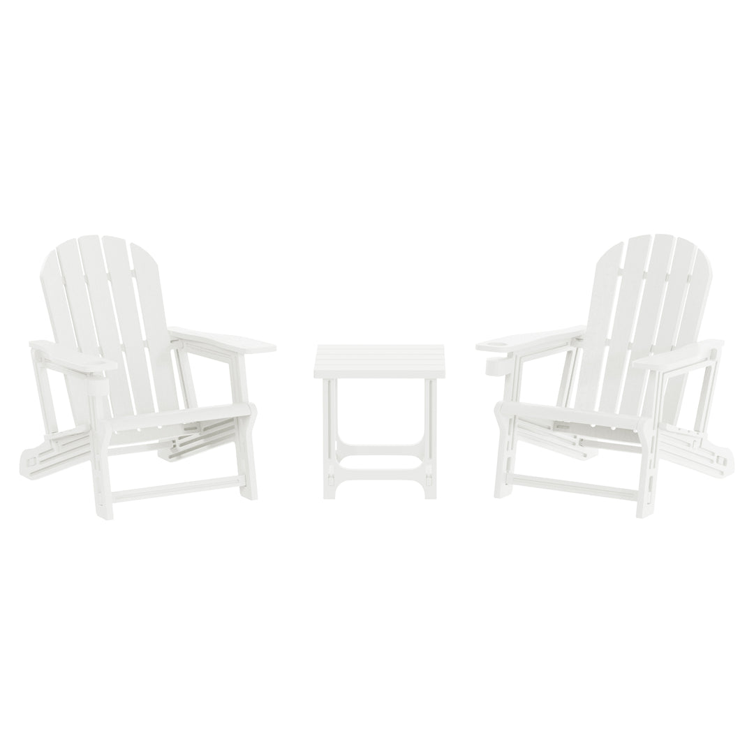 Azura 3-Piece HDPE Plastic Adirondack Patio Chairs With 18" Square Side Table Set