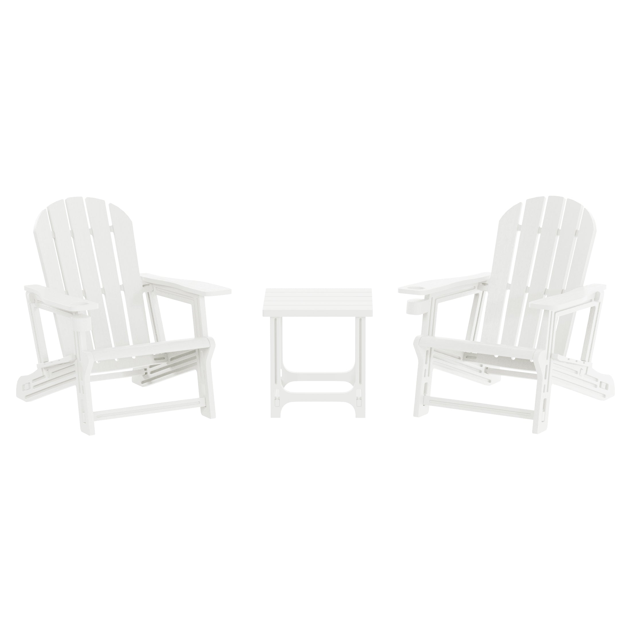 Azura 3-Piece HDPE Plastic Adirondack Patio Chairs With 18" Square Side Table Set