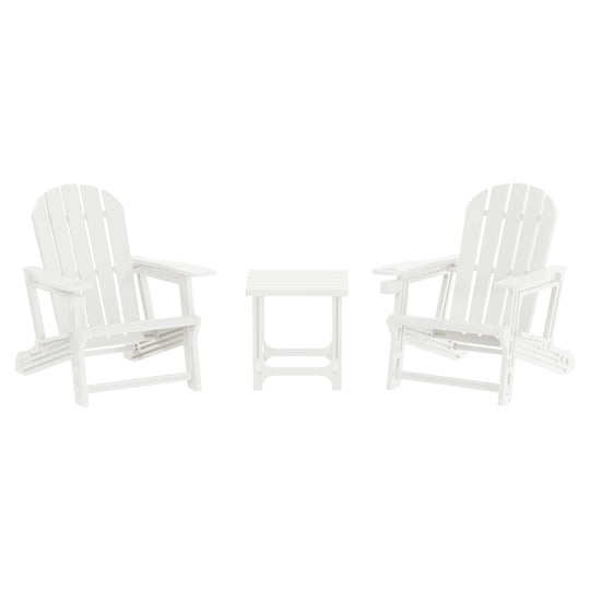 Azura 3-Piece HDPE Plastic Adirondack Patio Chairs With 18" Square Side Table Set