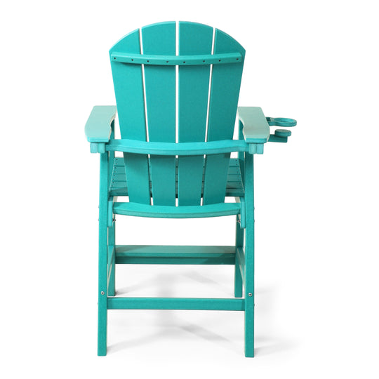 Malibu Outdoor HDPE  Tall Adirondack Counter Height Bar Chair With Cup Holder