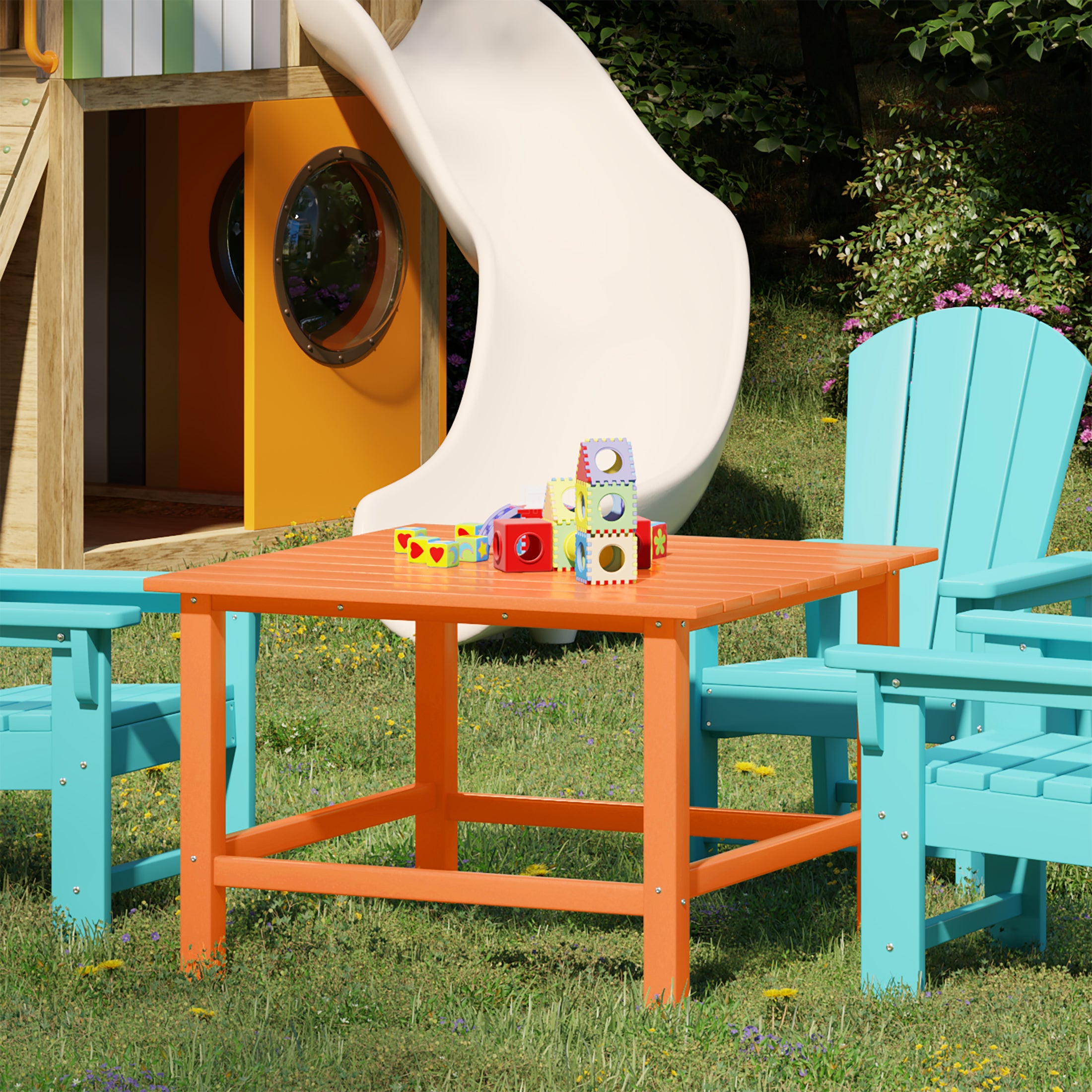 Malibu Kids Outdoor Patio Furniture HDPE 30" Wide Square Dining Table