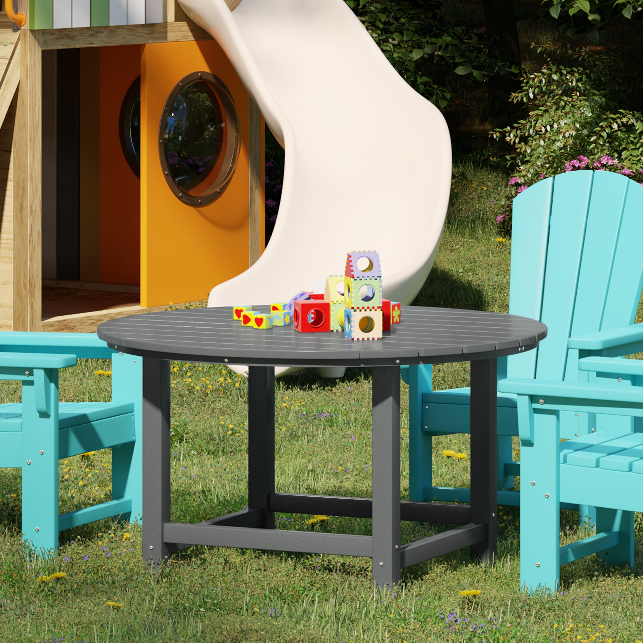 Malibu Kids Outdoor Patio Furniture HDPE 38" Wide Round Dining Table
