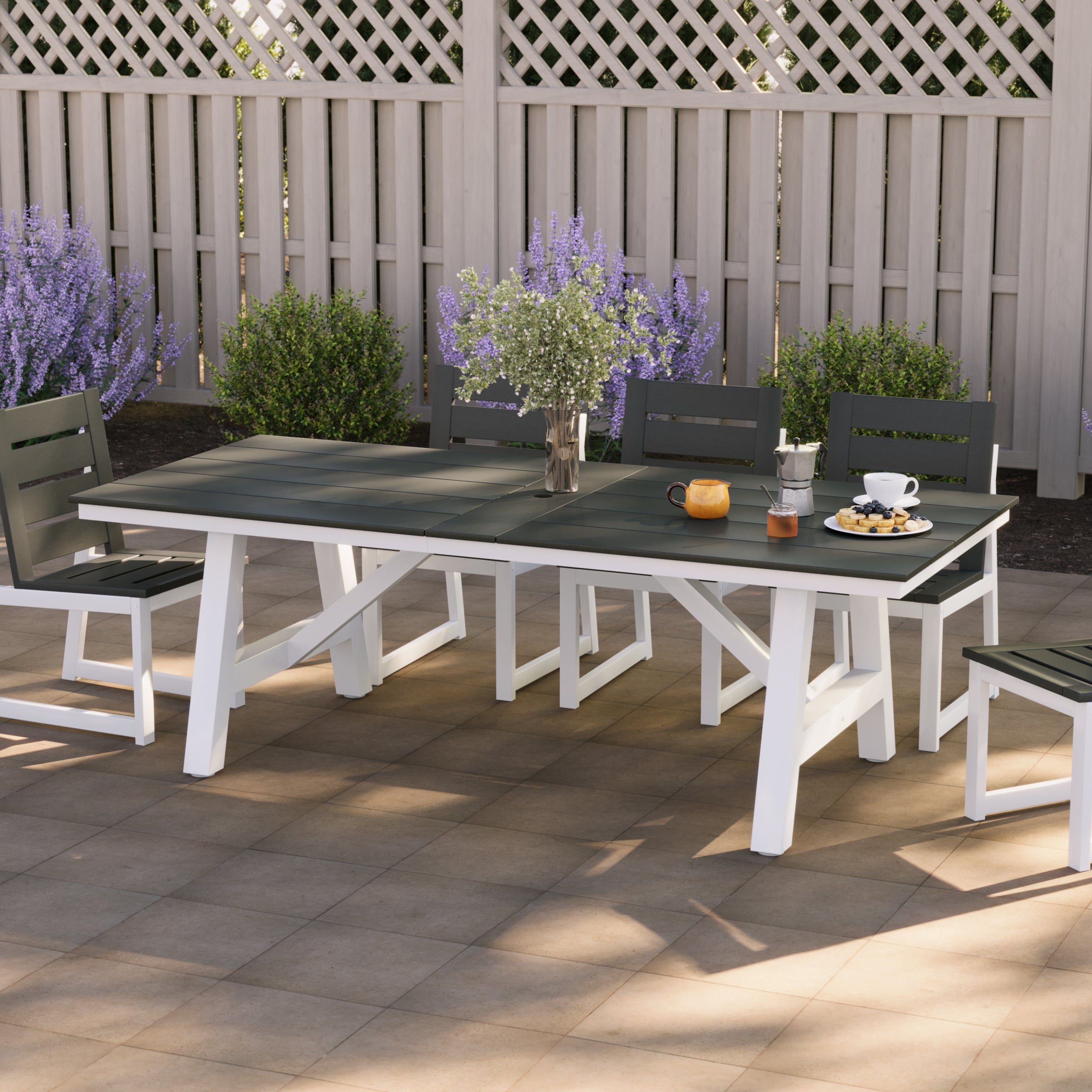 Cape May 90" HDPE Rectangle Outdoor Patio Dining Table With Umbrella Hole and Metal Frame