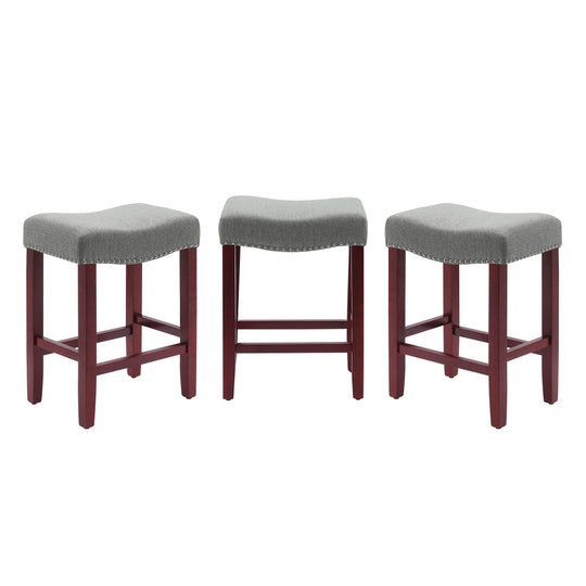 Lenox 24" Upholstered Saddle Seat Cherry Counter Stool (Set of 3)