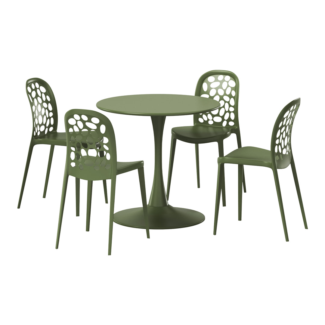 Playa 5-Piece Outdoor Indoor Metal Patio Dining Table Set With Stackable Polypropylene Patio Side Chairs