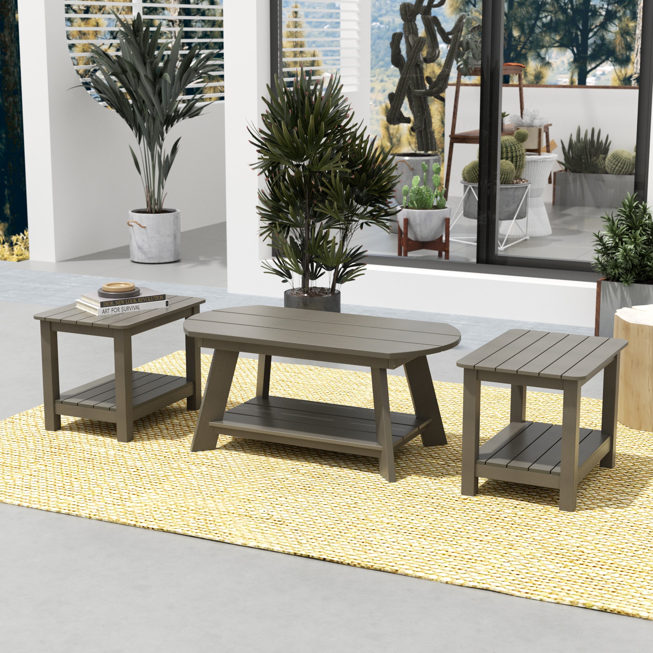 Tuscany 3-Piece HIPS Outdoor Adirondack Coffee Table and Two Side Table Set