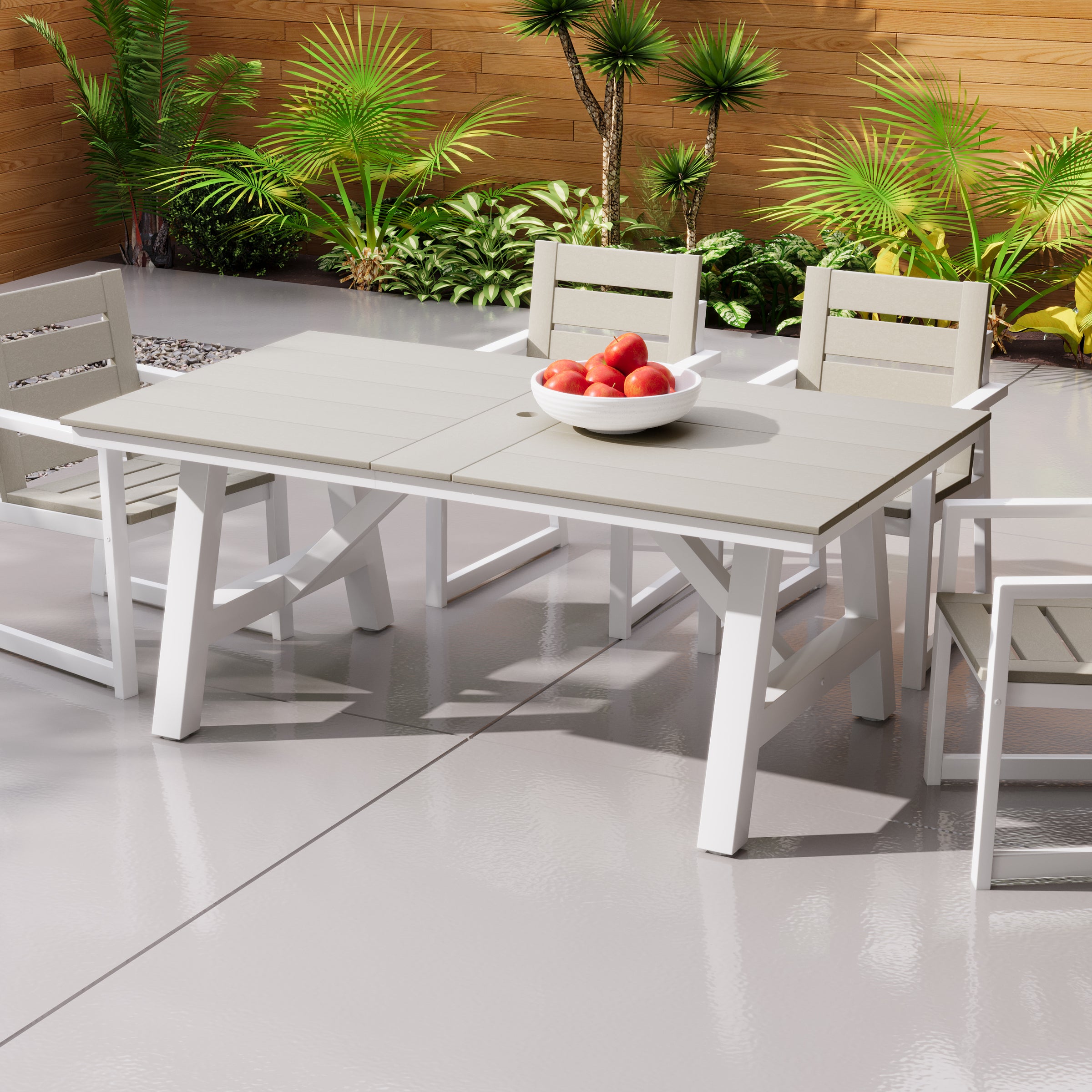 Cape May 72" HDPE Rectangle Outdoor Patio Dining Table With Umbrella Hole and Metal Frame