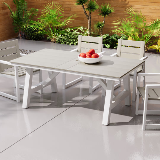 Cape May 72" HDPE Rectangle Outdoor Patio Dining Table With Umbrella Hole and Metal Frame