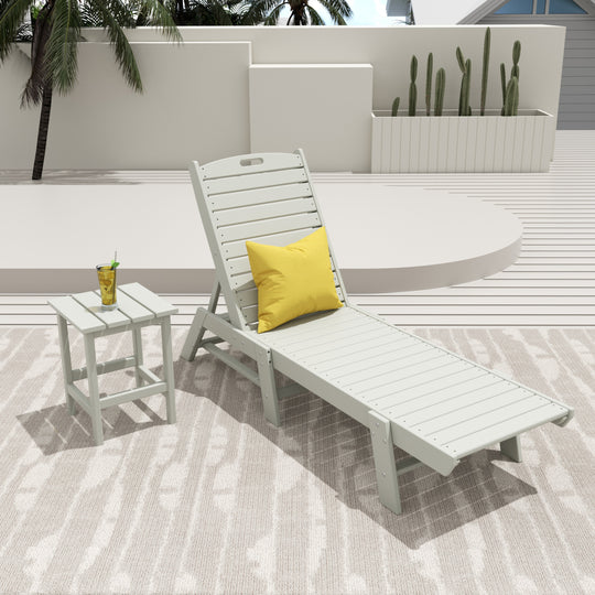 Malibu 2-Piece Poly Reclining Outdoor Patio Chaise Lounge Chair with Side Table Set