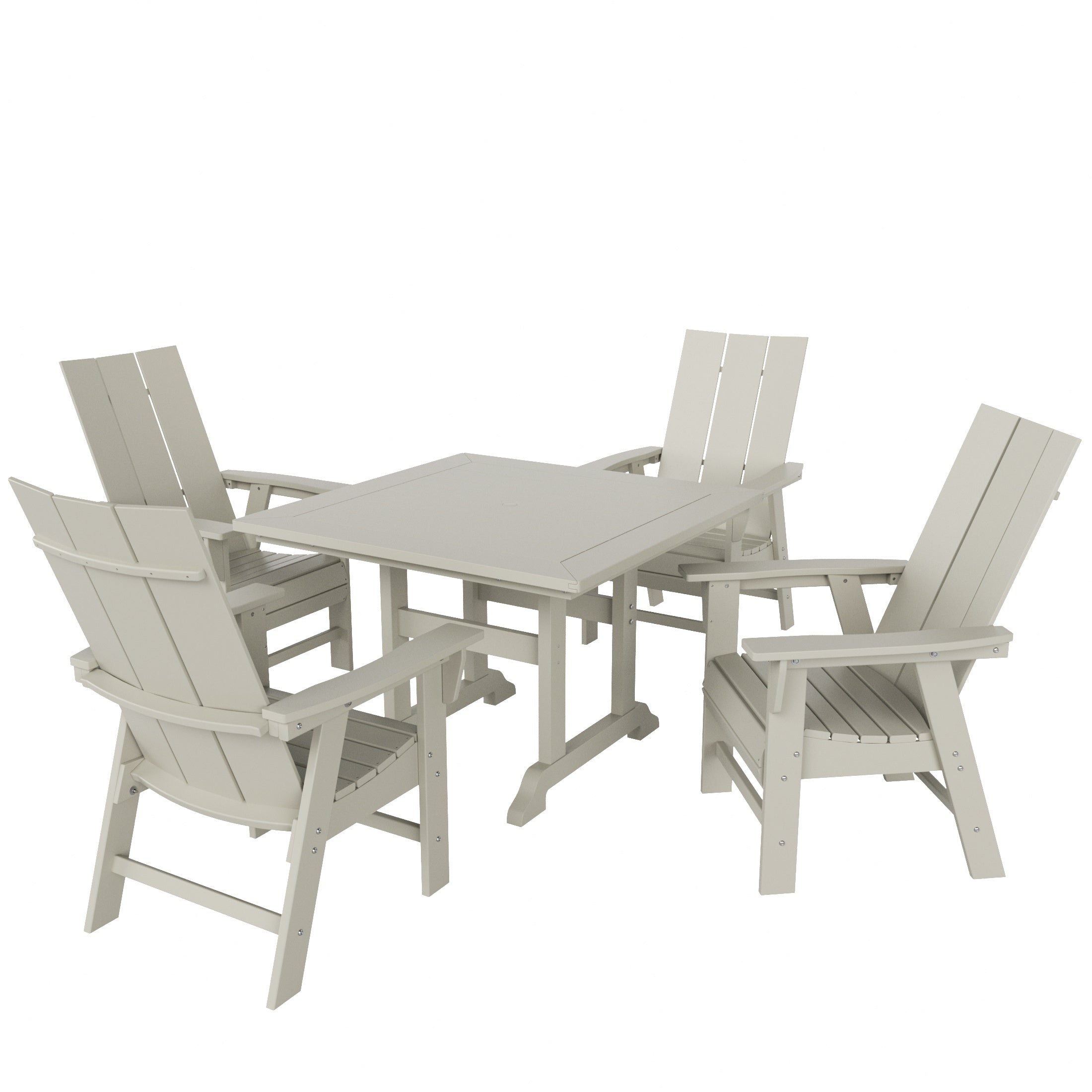 Ashore 5 Piece Outdoor Patio Dining Square Table and Modern Armchair Set