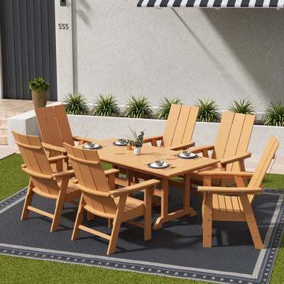 Ashore 7-Piece Outdoor Patio Dining Table and Modern Adirondack Armchair Set