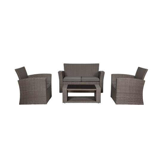 Coastal 4-Piece set Gray color base Outdoor / Patio Wicker Rattan Conversation Sofa set with cushions and a Coffee table ( 4 seater )