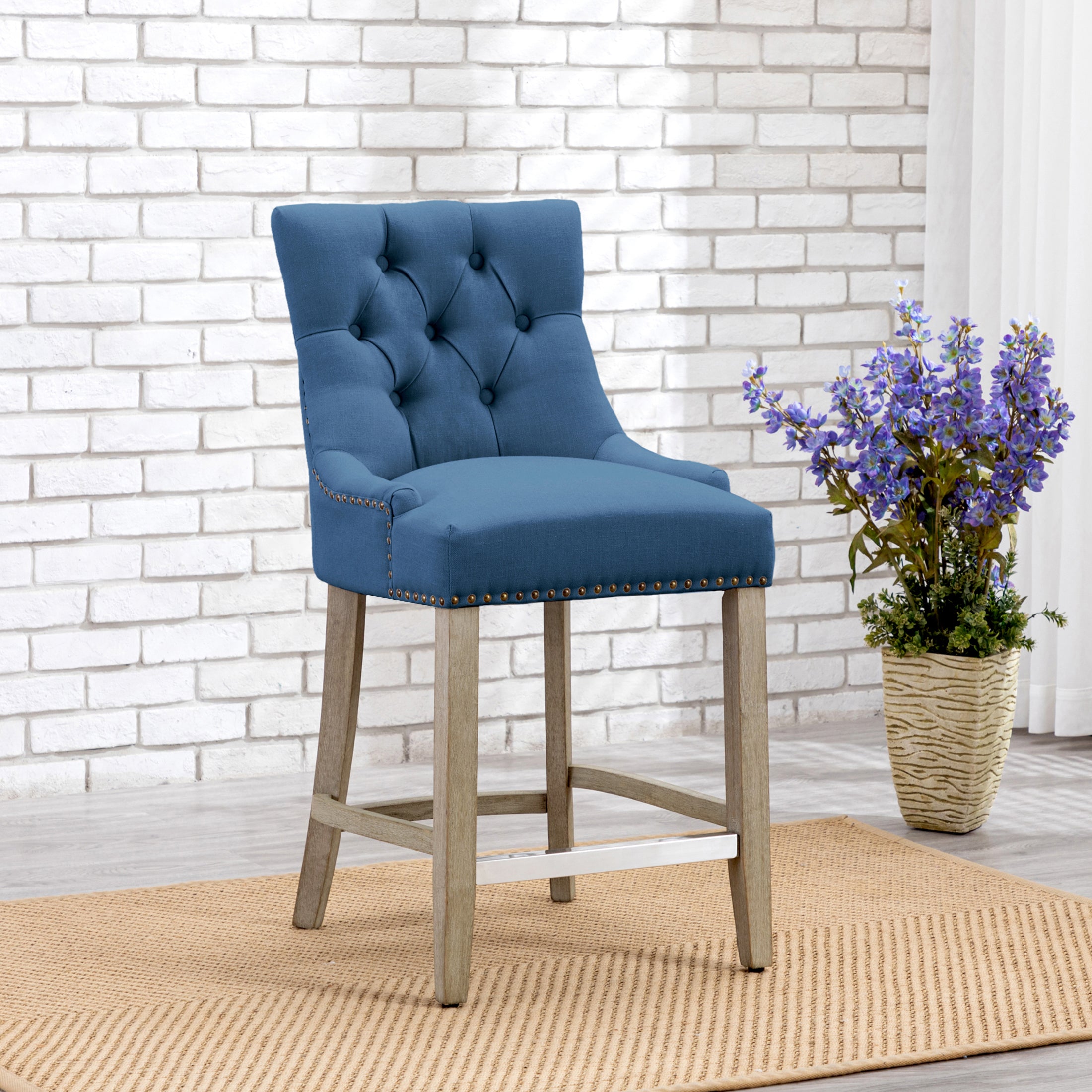 Hayes 24" Upholstered Wood Bar Stool with Tufted Back