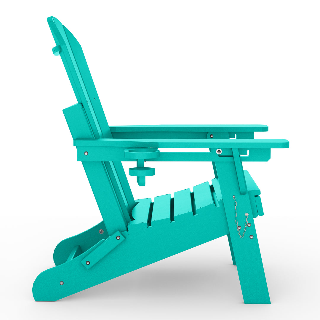 Malibu 3-Piece Outdoor Folding Adjustable Adirondack Chair with Cup Holder & Hideaway Ottoman and 18" Side Table