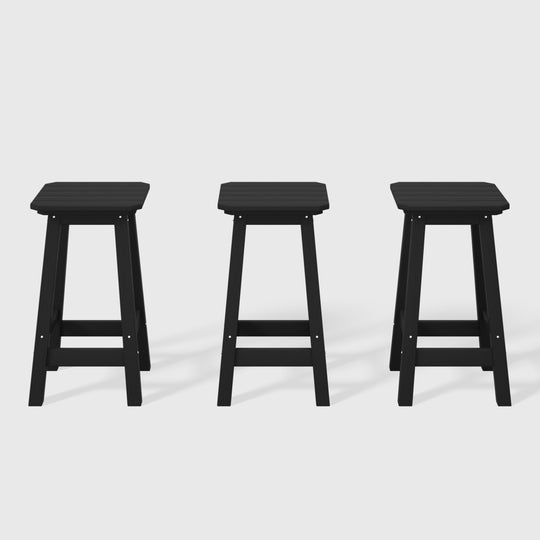 Malibu 24" HDPE Outdoor Patio Square Counter Height Bar Stool (Set of 3)