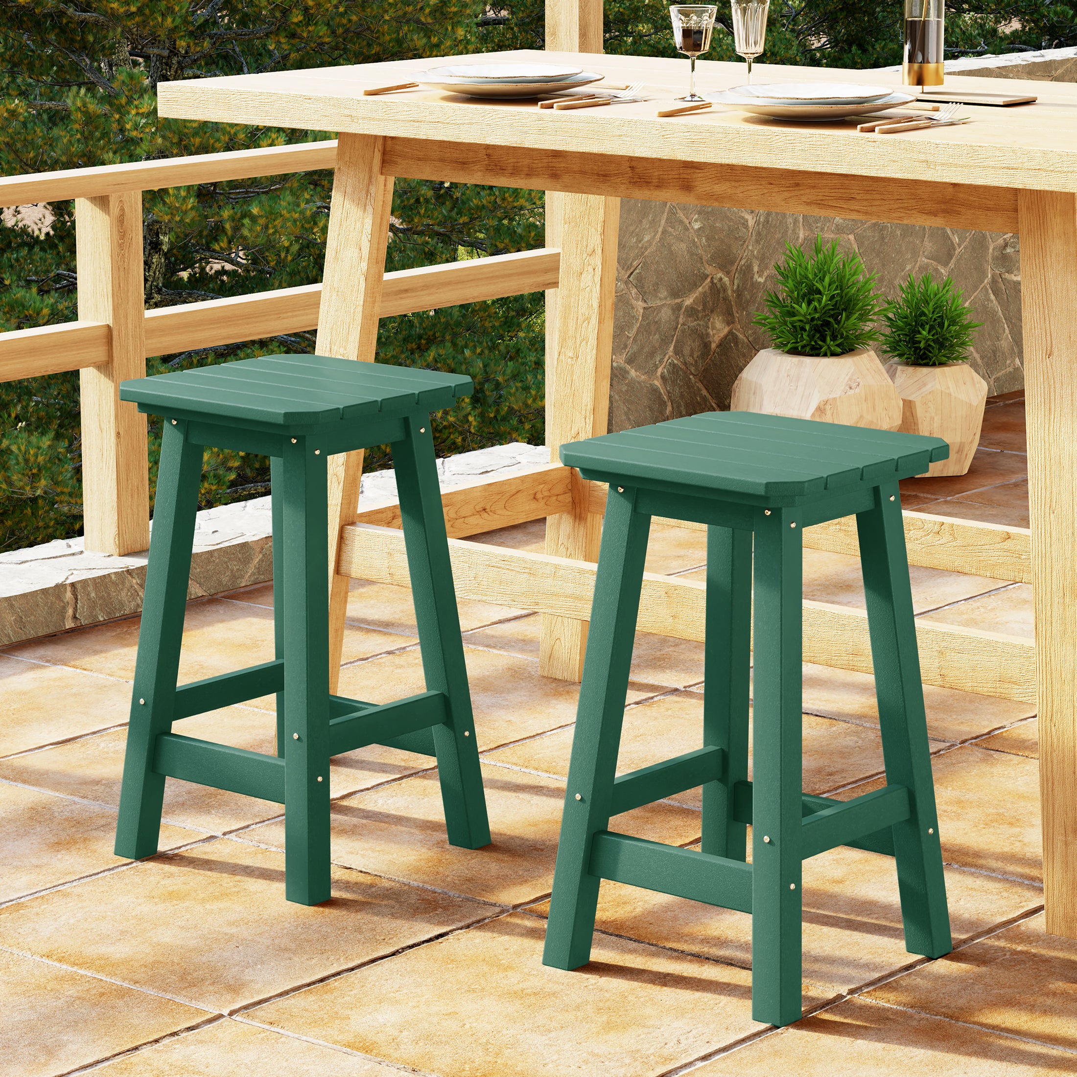 Malibu 24" HDPE Outdoor Patio Counter High Backless Square Bar Stools Set of 2