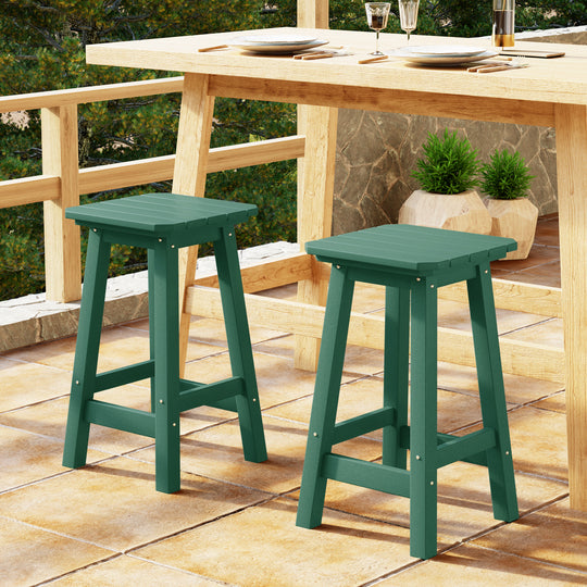 Malibu 24" HDPE Outdoor Patio Square Counter Height Bar Stool (Set of 2)