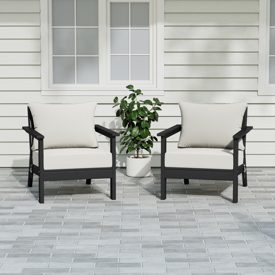 Avalon Outdoor Modern HDPE Patio Club Chairs with Deep Seat Cushions (Set of 2)
