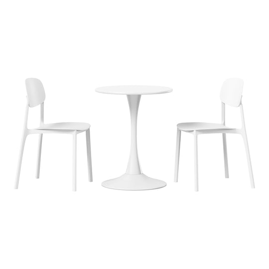 Playa 3-Piece Outdoor Round Metal Patio Dining Table Set With Stackable Resin Patio Side Chairs