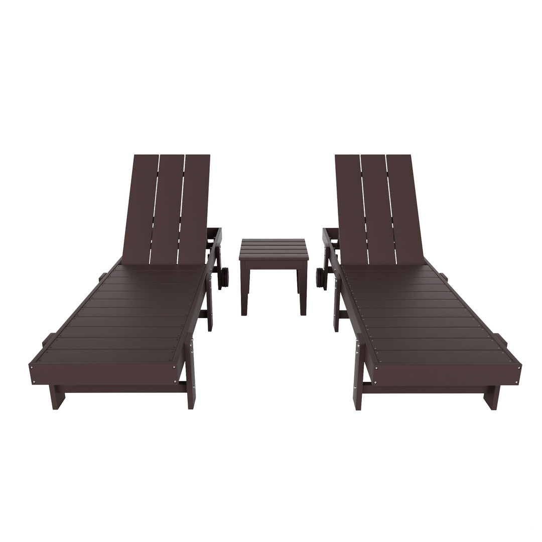 Ashore 3 Piece Modern Poly Reclining Chaise Lounge With Wheels