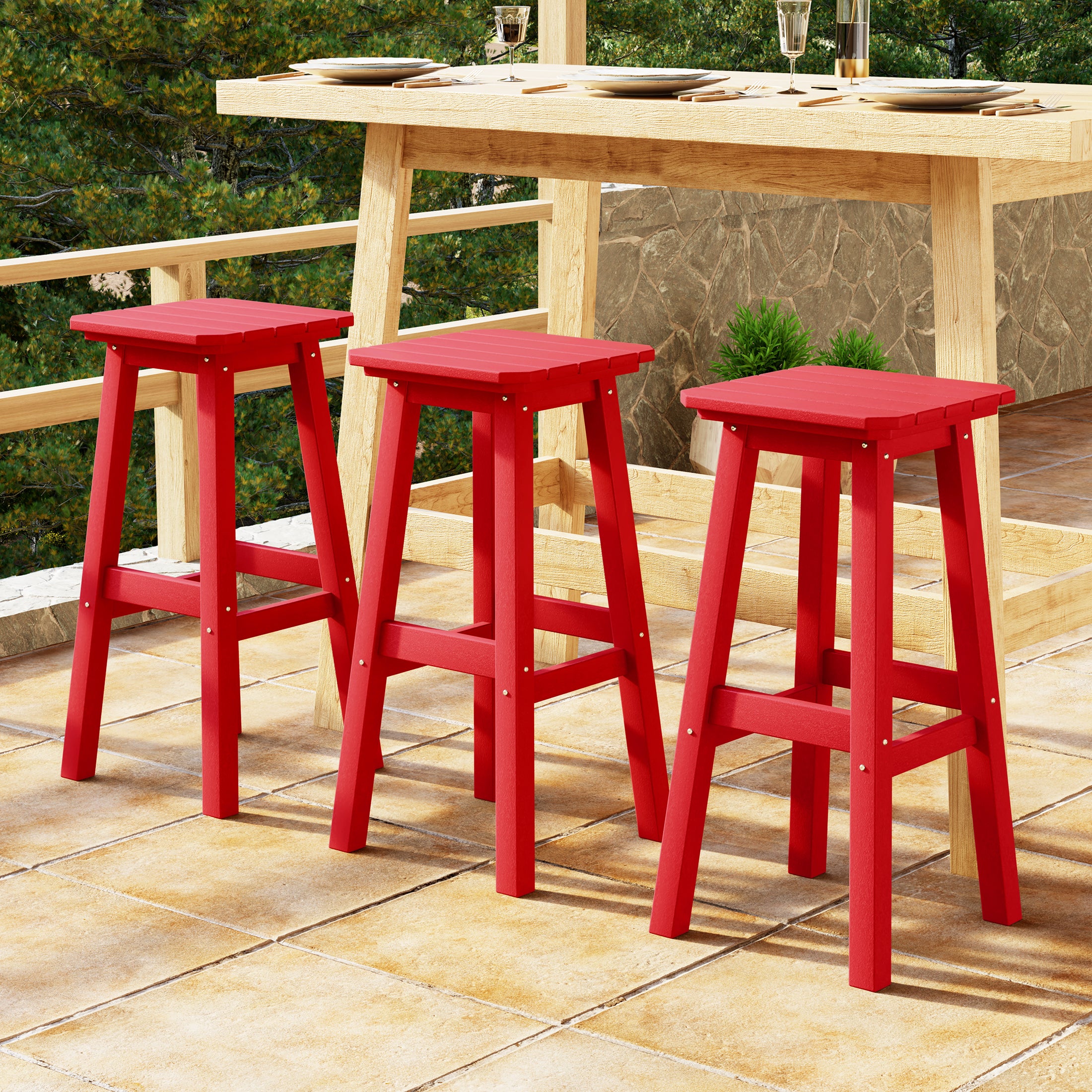 Malibu 29" HDPE Outdoor Patio Square Bar Stools (Set of 3)