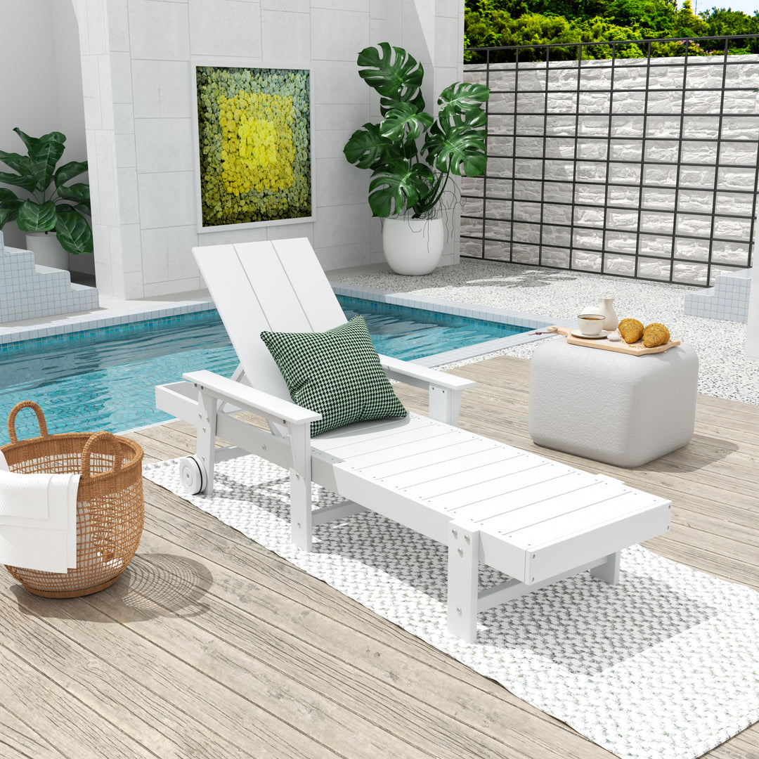 Ashore Modern Reclining Chaise Lounge With Arms & Wheels