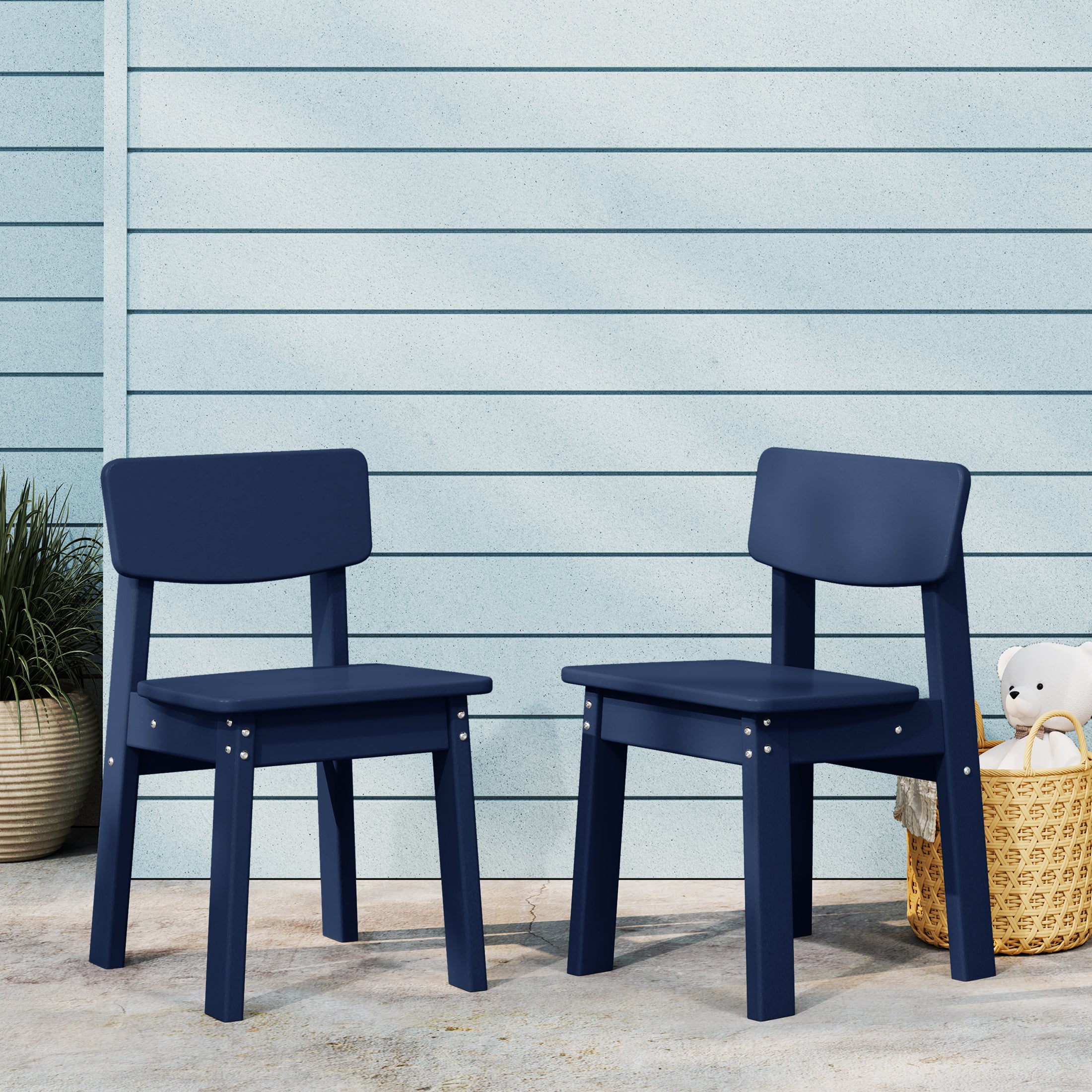 Tiny Terraces Outdoor HDPE Kids Modern Plastic Toddler Dining Chairs (Set of Two)