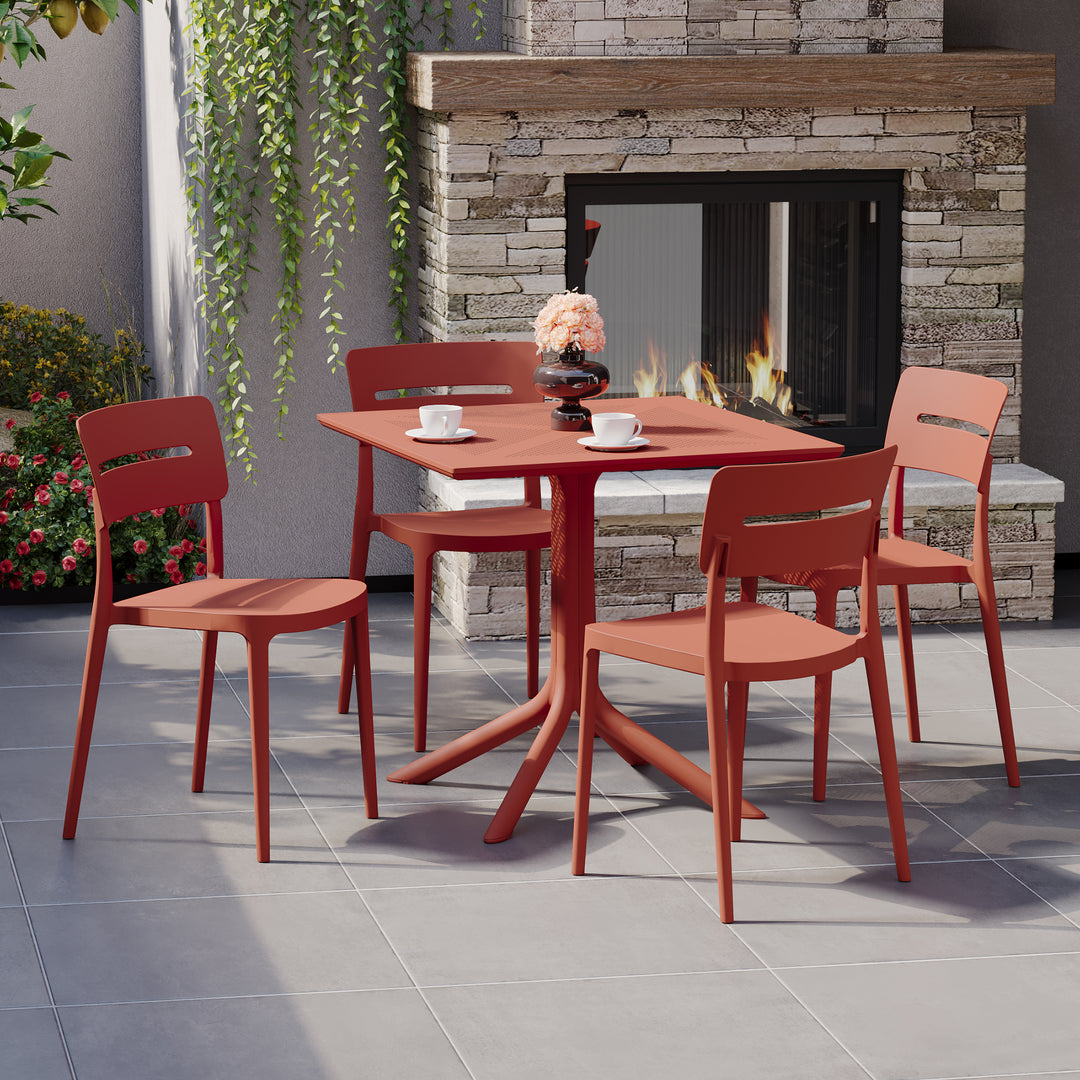 Playa Modern 5-Piece Resin Patio Dining Table Set with Stackable Patio Dining Chairs