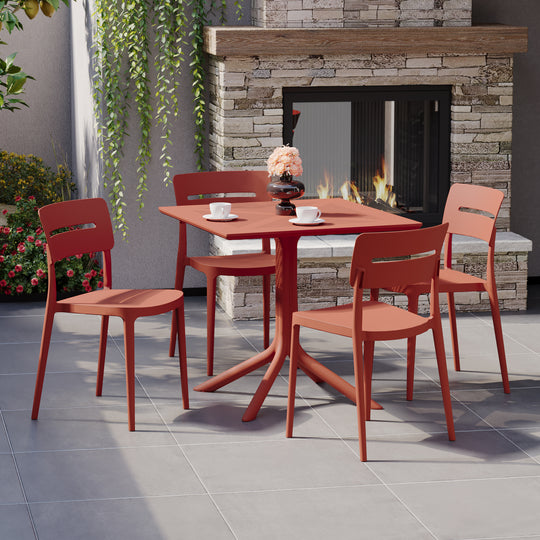 Playa Modern 5-Piece Resin Patio Dining Table Set with Stackable Patio Dining Chairs