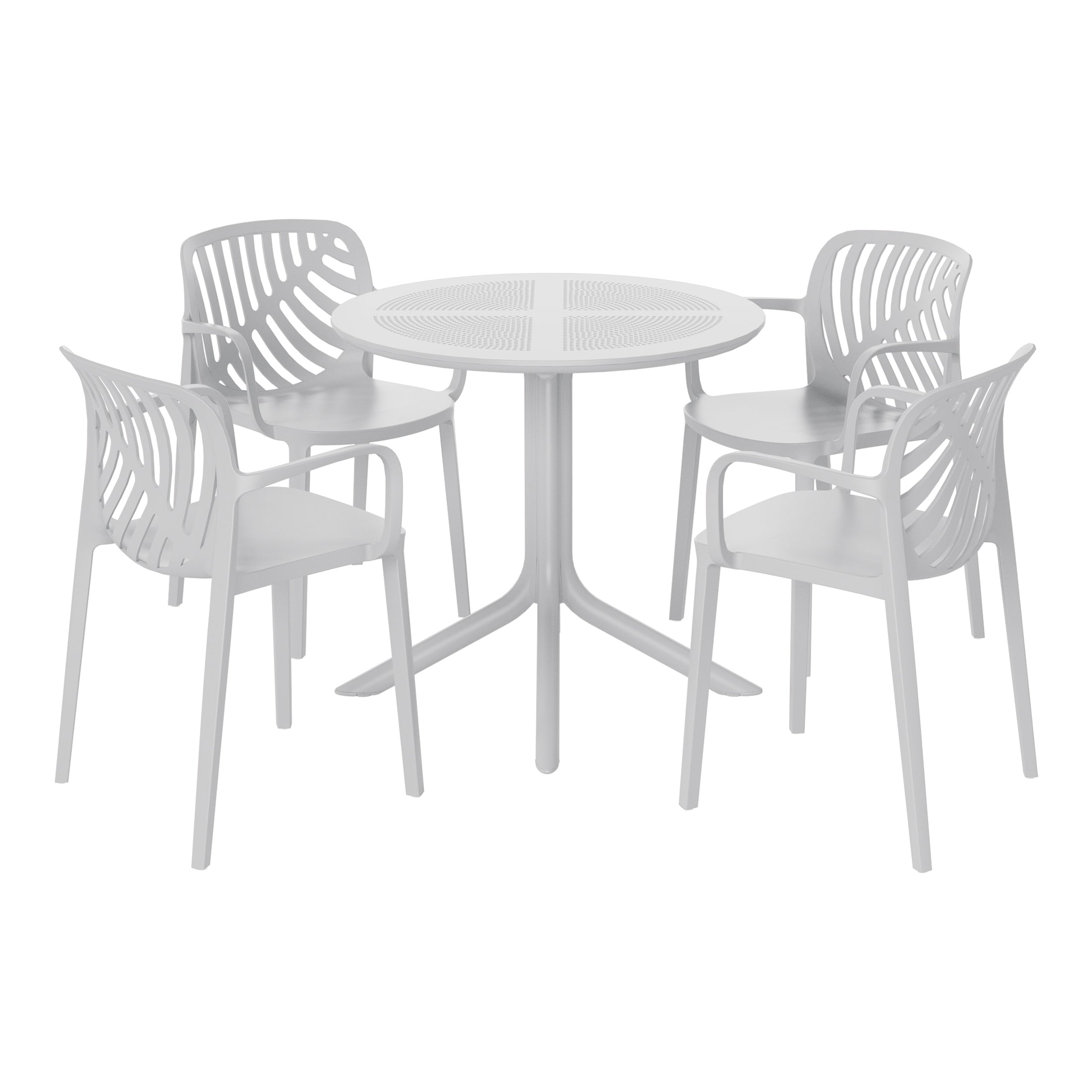 Playa 5-Piece Outdoor Resin Round Patio Dining Table Set with Modern Stackable Patio Dining Chairs